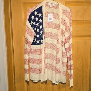Freshman Americana Open-Front Cardigan — Cream, Red & Blue